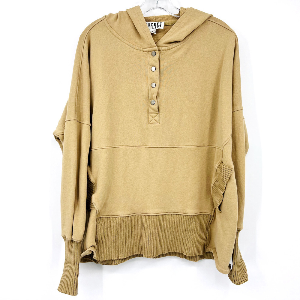 Bucket List Womens S Tan Button Front Ribbed Trim… - image 2